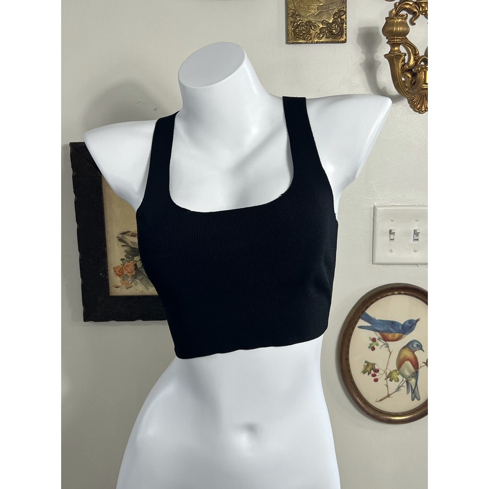 T by Alexander Wang Black Ribbed Criss-Cross Back Crop Bra Top Size XS